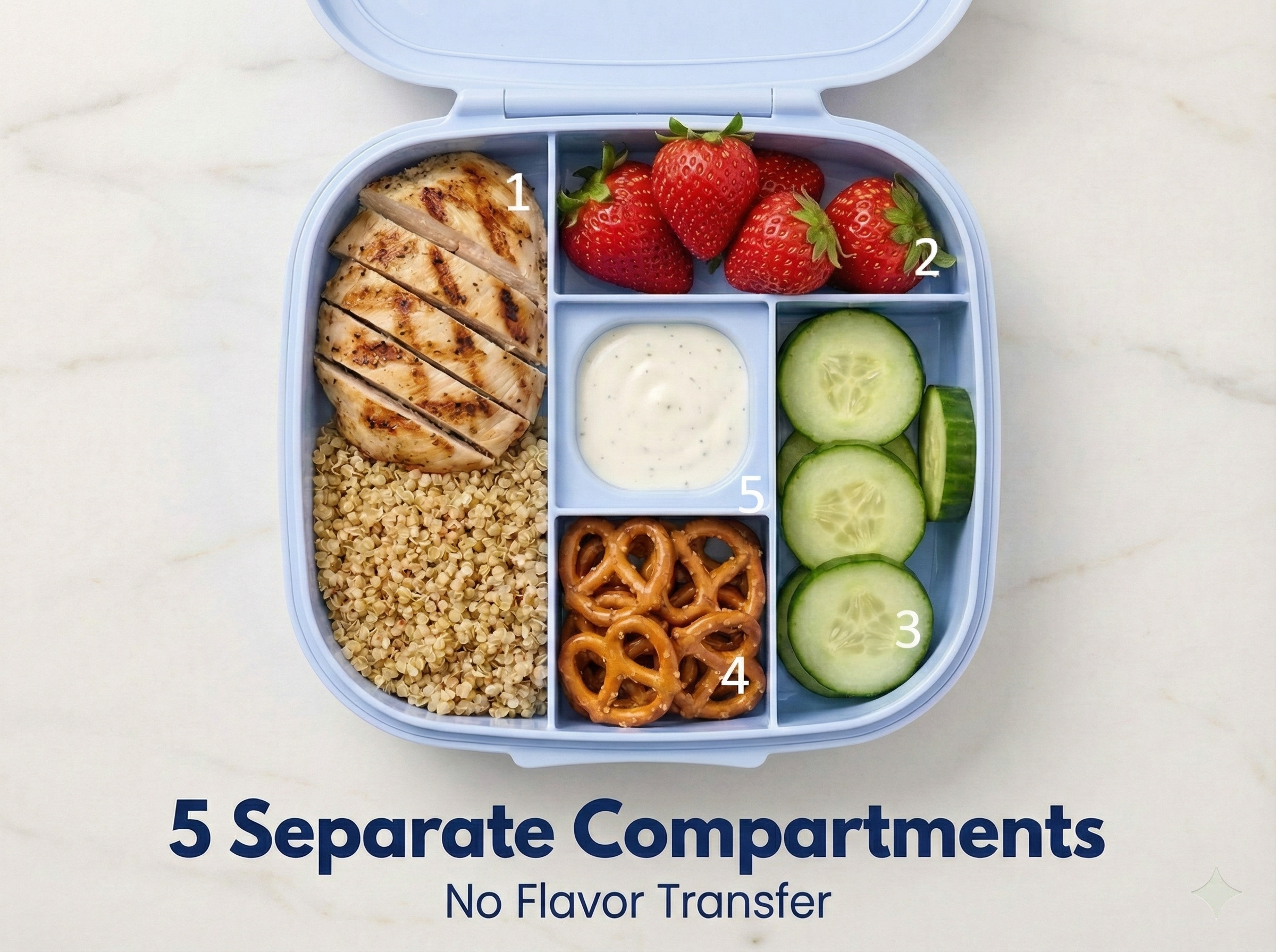 Bento Lunch Box for Kids & Adults - Large 5-Compartment, Leakproof